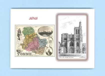Cartes Postales impression Noir avec dpartement sur la ville de SENS Titre : cathedrale st etienne