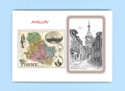 Cartes Postales impression Noir avec dpartement sur la ville de AVALLON Titre : tour de l horloge