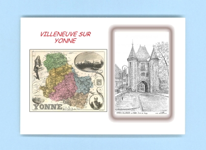 Cartes Postales impression Noir avec dpartement sur la ville de VILLENEUVE SUR YONNE Titre : porte de joigny
