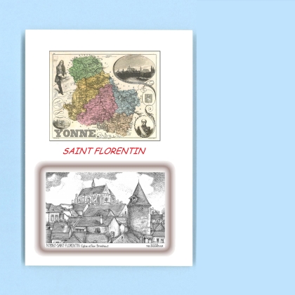 Cartes Postales impression Noir avec dpartement sur la ville de ST FLORENTIN Titre : eglise et tour brunehaut