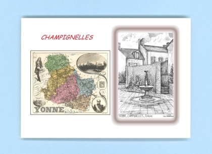 Cartes Postales impression Noir avec dpartement sur la ville de CHAMPIGNELLES Titre : fontaine