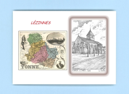 Cartes Postales impression Noir avec dpartement sur la ville de LEZINNES Titre : eglise