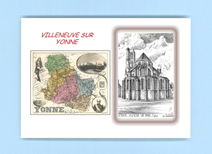 Cartes Postales impression Noir avec dpartement sur la ville de VILLENEUVE SUR YONNE Titre : eglise