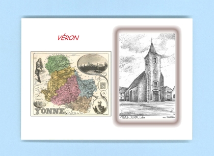 Cartes Postales impression Noir avec dpartement sur la ville de VERON Titre : eglise