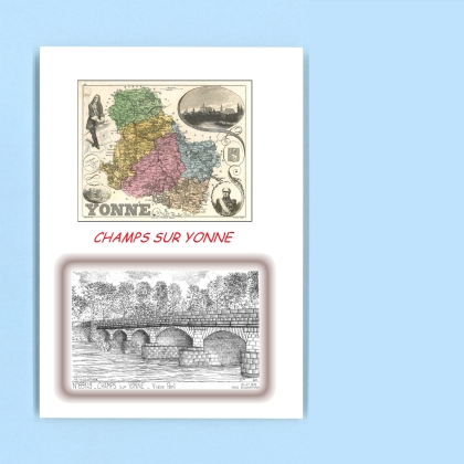 Cartes Postales impression Noir avec dpartement sur la ville de CHAMPS SUR YONNE Titre : vieux pont