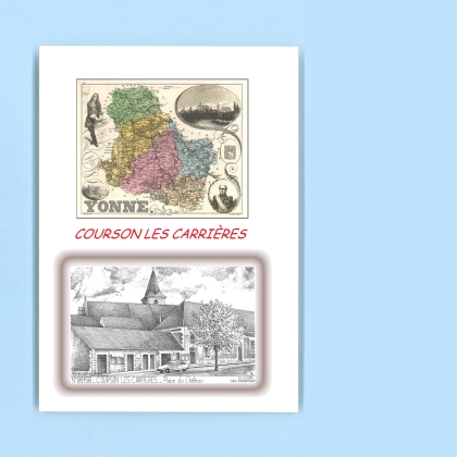 Cartes Postales impression Noir avec dpartement sur la ville de COURSON LES CARRIERES Titre : place du chateau