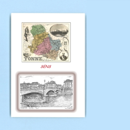 Cartes Postales impression Noir avec dpartement sur la ville de SENS Titre : pont