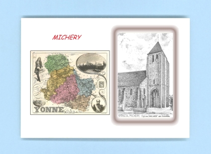 Cartes Postales impression Noir avec dpartement sur la ville de MICHERY Titre : eglise st laurent