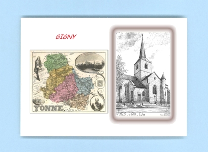 Cartes Postales impression Noir avec dpartement sur la ville de GIGNY Titre : eglise