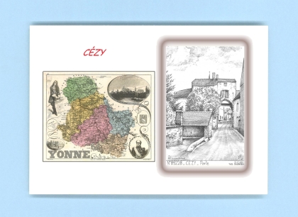 Cartes Postales impression Noir avec dpartement sur la ville de CEZY Titre : porte