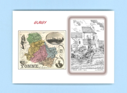 Cartes Postales impression Noir avec dpartement sur la ville de GURGY Titre : eglise
