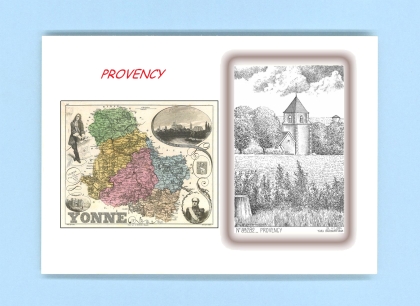 Cartes Postales impression Noir avec dpartement sur la ville de PROVENCY Titre : eglise
