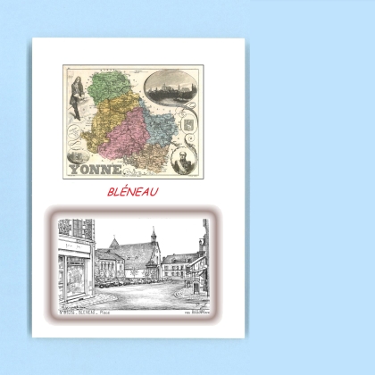 Cartes Postales impression Noir avec dpartement sur la ville de BLENEAU Titre : place