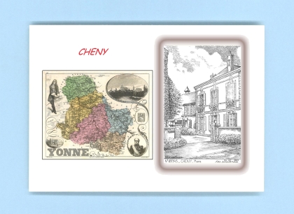 Cartes Postales impression Noir avec dpartement sur la ville de CHENY Titre : mairie