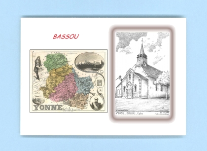 Cartes Postales impression Noir avec dpartement sur la ville de BASSOU Titre : eglise