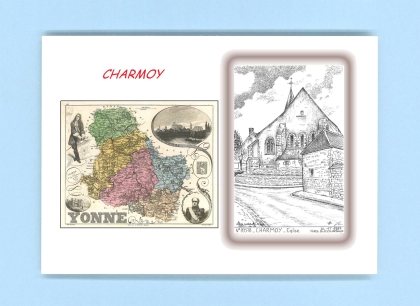 Cartes Postales impression Noir avec dpartement sur la ville de CHARMOY Titre : eglise