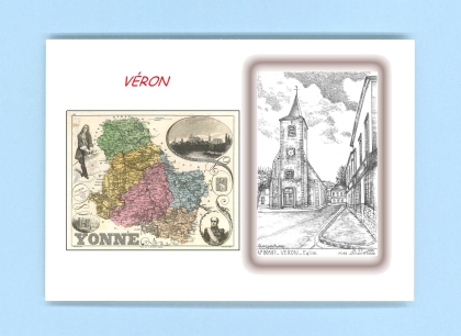 Cartes Postales impression Noir avec dpartement sur la ville de VERON Titre : eglise