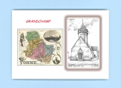 Cartes Postales impression Noir avec dpartement sur la ville de GRANDCHAMP Titre : eglise