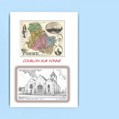 Cartes Postales impression Noir avec dpartement sur la ville de COURLON SUR YONNE Titre : eglise