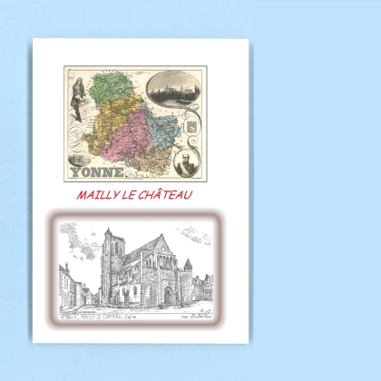 Cartes Postales impression Noir avec dpartement sur la ville de MAILLY LE CHATEAU Titre : eglise