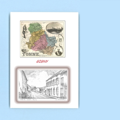Cartes Postales impression Noir avec dpartement sur la ville de GIGNY Titre : mairie