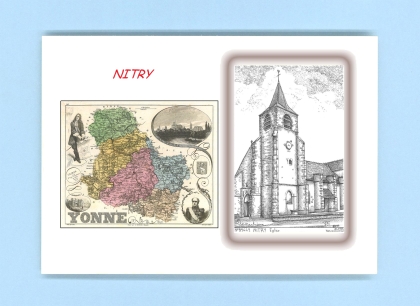 Cartes Postales impression Noir avec dpartement sur la ville de NITRY Titre : eglise