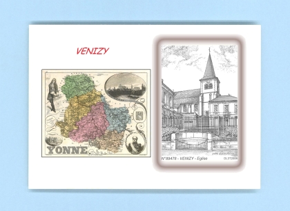 Cartes Postales impression Noir avec dpartement sur la ville de VENIZY Titre : eglise