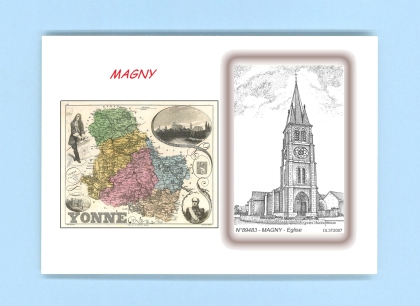 Cartes Postales impression Noir avec dpartement sur la ville de MAGNY Titre : eglise