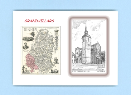 Cartes Postales impression Noir avec dpartement sur la ville de GRANDVILLARS Titre : eglise