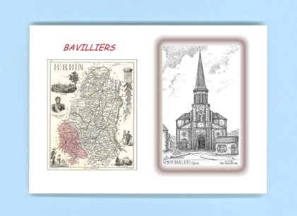 Cartes Postales impression Noir avec dpartement sur la ville de BAVILLIERS Titre : eglise