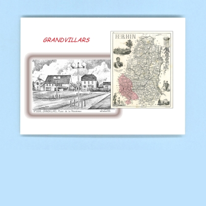 Cartes Postales impression Noir avec dpartement sur la ville de GRANDVILLARS Titre : place de la resistance