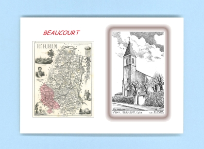 Cartes Postales impression Noir avec dpartement sur la ville de BEAUCOURT Titre : eglise