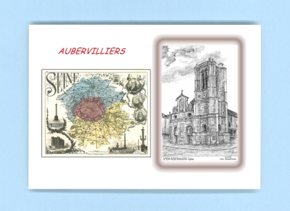 Cartes Postales impression Noir avec dpartement sur la ville de AUBERVILLIERS Titre : eglise