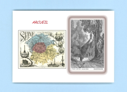Cartes Postales impression Noir avec dpartement sur la ville de ARCUEIL Titre : ancienne eglise