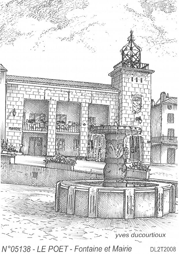 Cartes postales LE POET - fontaine et mairie