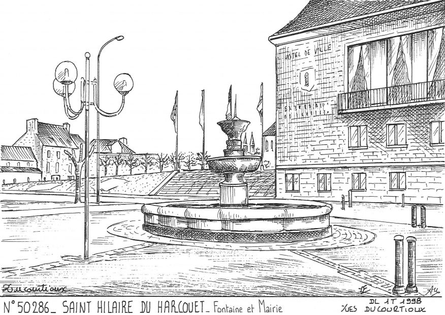 Souvenirs ST HILAIRE DU HARCOUET - fontaine et mairie