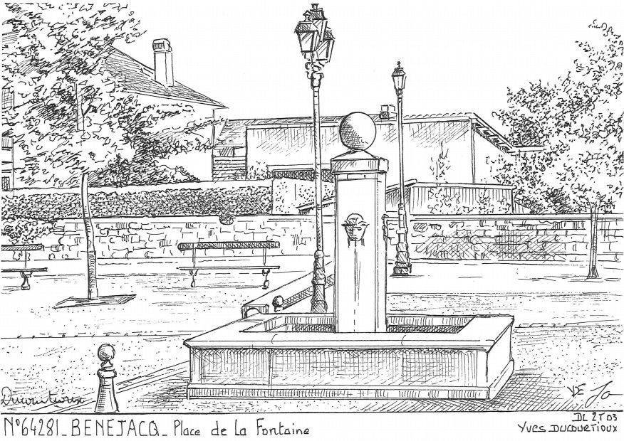 Cartes postales BENEJACQ - place de la fontaine