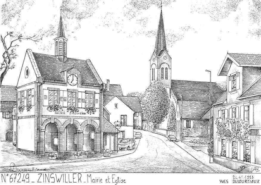 Cartes postales ZINSWILLER - mairie et glise