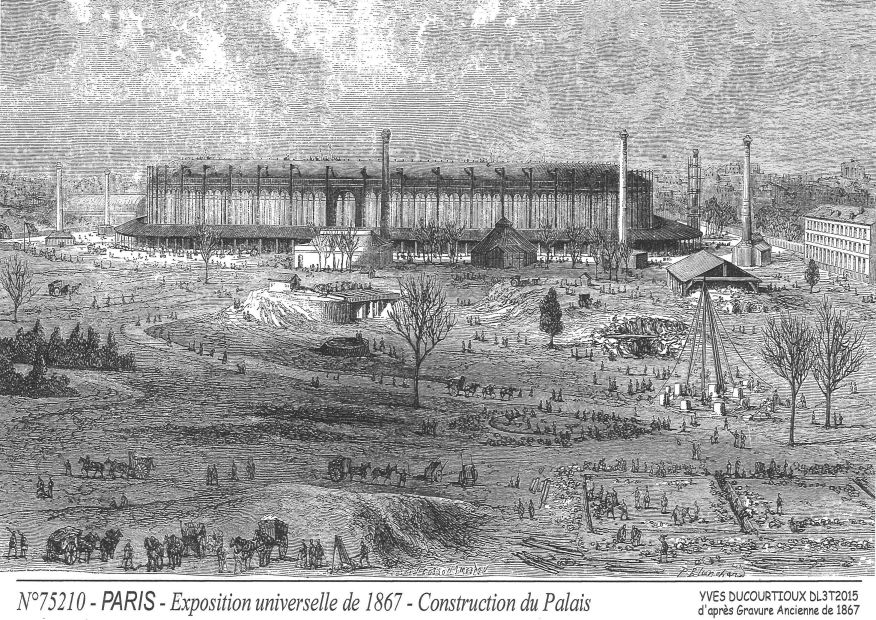 Cartes postales PARIS - expo 1867, construction palais