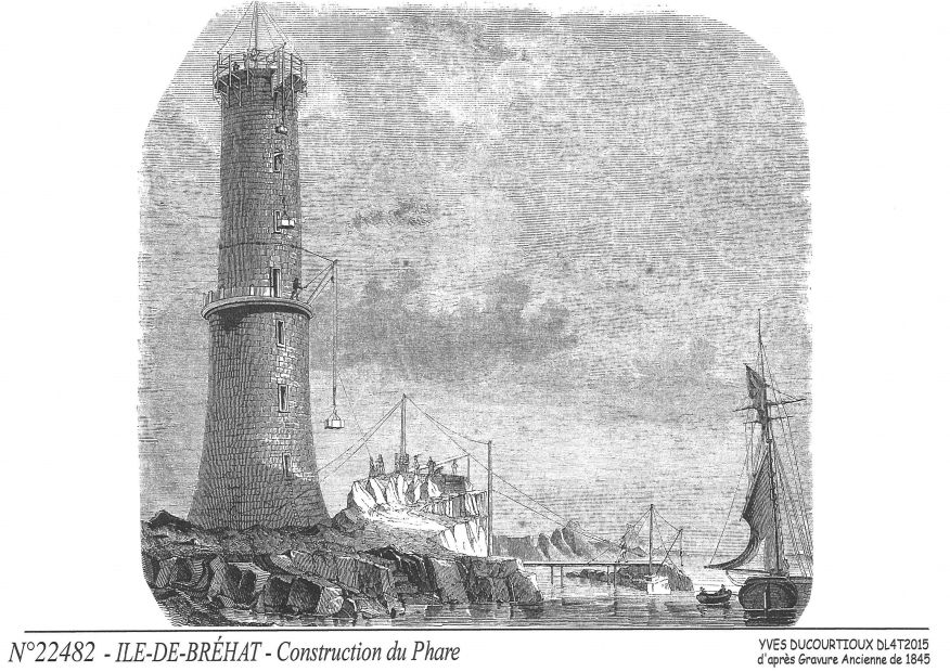 N 22482 - ILE DE BREHAT - construction du phare <span class=