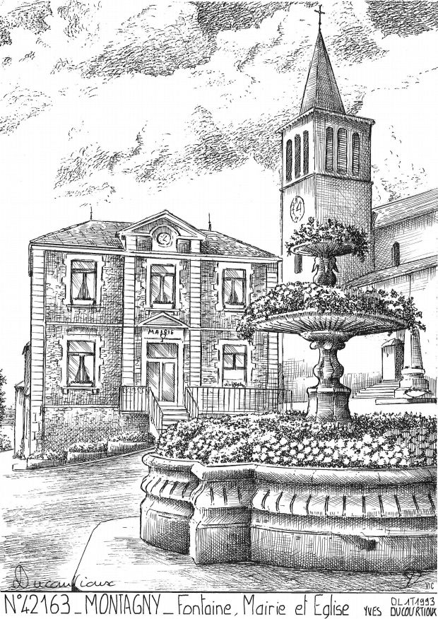 N 42163 - MONTAGNY - fontaine mairie et glise
