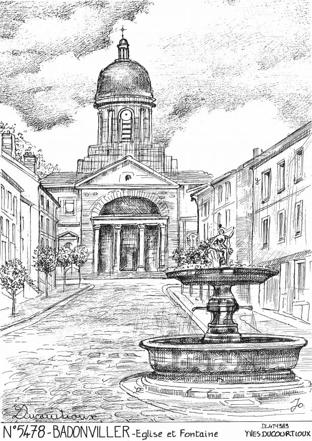 N 54078 - BADONVILLER - église et fontaine