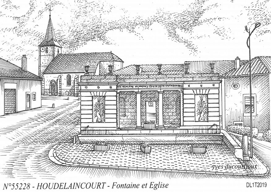 N 55228 - HOUDELAINCOURT - fontaine et église