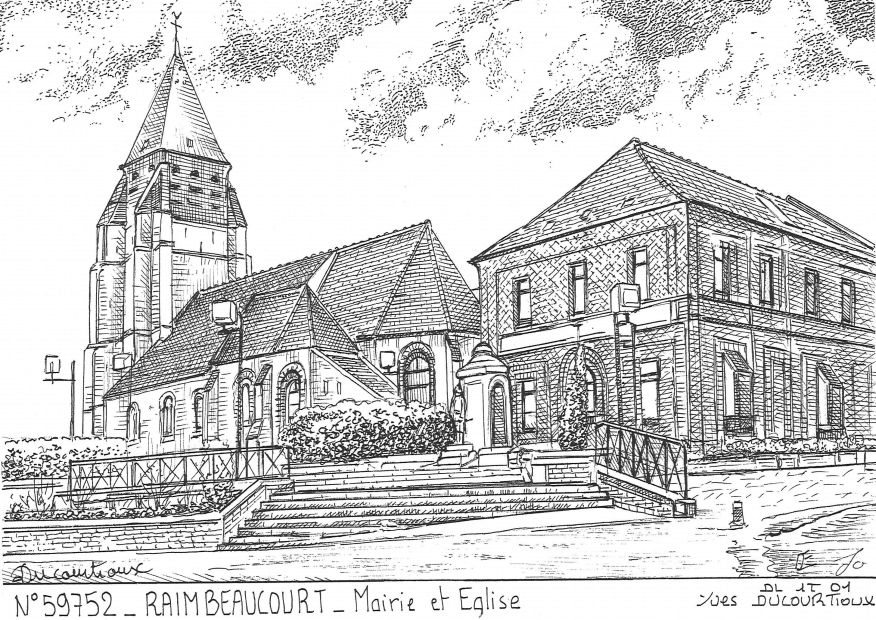 N 59752 - RAIMBEAUCOURT - mairie et église