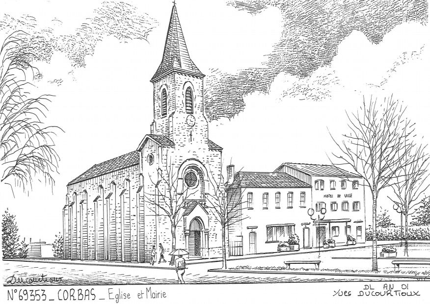 N 69353 - CORBAS - église et mairie