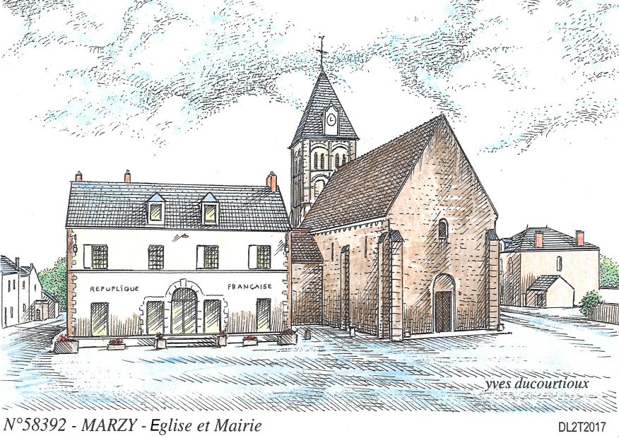 N 58392 - MARZY - église et mairie