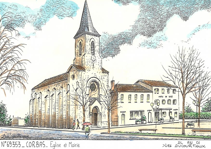 N 69353 - CORBAS - église et mairie