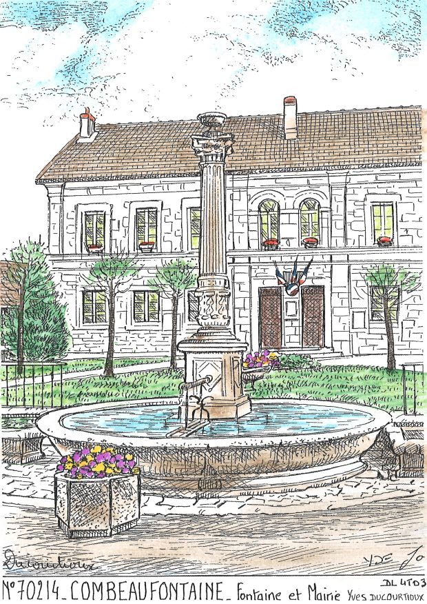 N 70214 - COMBEAUFONTAINE - fontaine et mairie